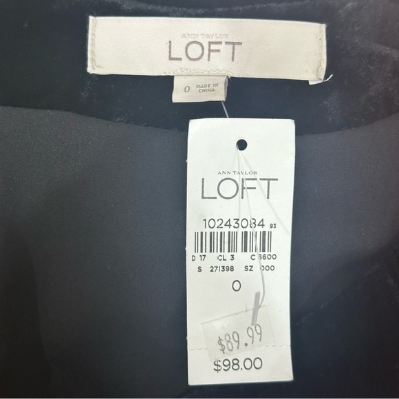 Loft Belted Velvet Short Sleeve Dress Black Gold Zipper - Picture 5 of 6